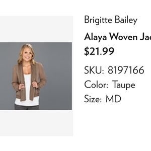 🛑NWOT Brigette Bailey Taupe Jacket Women's Medium